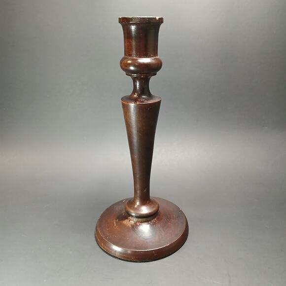 Vintage Wooden Taper Candle Holder, Unbranded Dark Wood Boho Chic 8" Candlestick - Picture 3 of 11